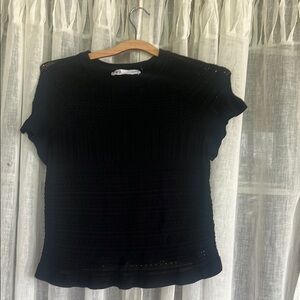 Zara Black Ribbed Blouse